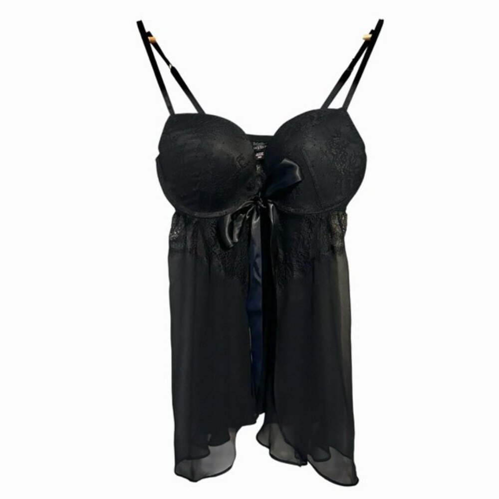 Victoria’s Secret Black Lace Babydoll 36D Lingerie Sheer Bow Romanticcore